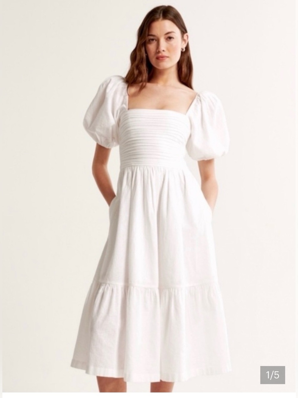 Abercrombie & Fitch Emerson White Puff-Sleeve Midi Dress